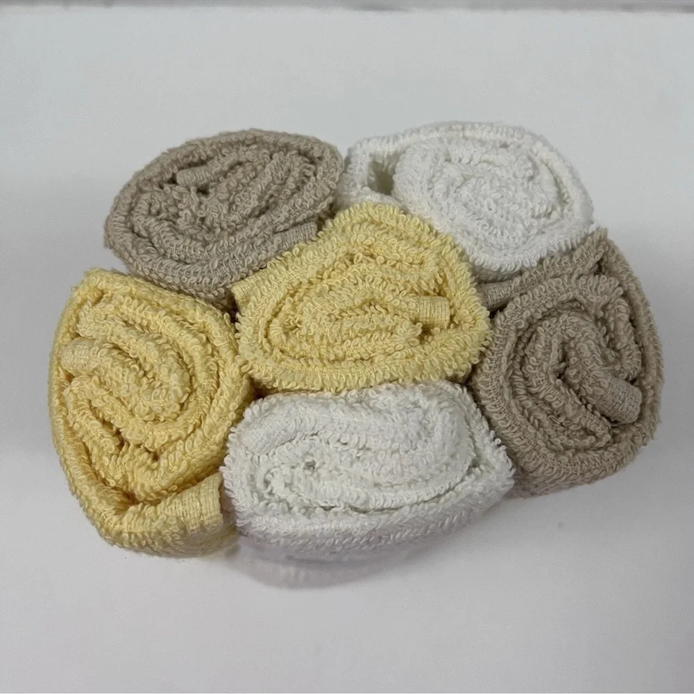 2x The Big One Washcloths Face Cloths 6 Pack 100% Cotton yellow & White 13”x 13”